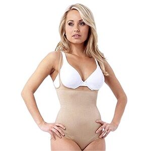 Belvia Tan Shapewear Slimming Bodysuit One Piece with Scoop Neckline Size M Tall